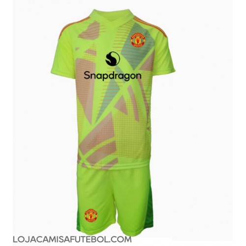 Camisa de Futebol Manchester United Goleiro Equipamento Secundário Infantil 2024-25 Manga Curta (+ Calças curtas)